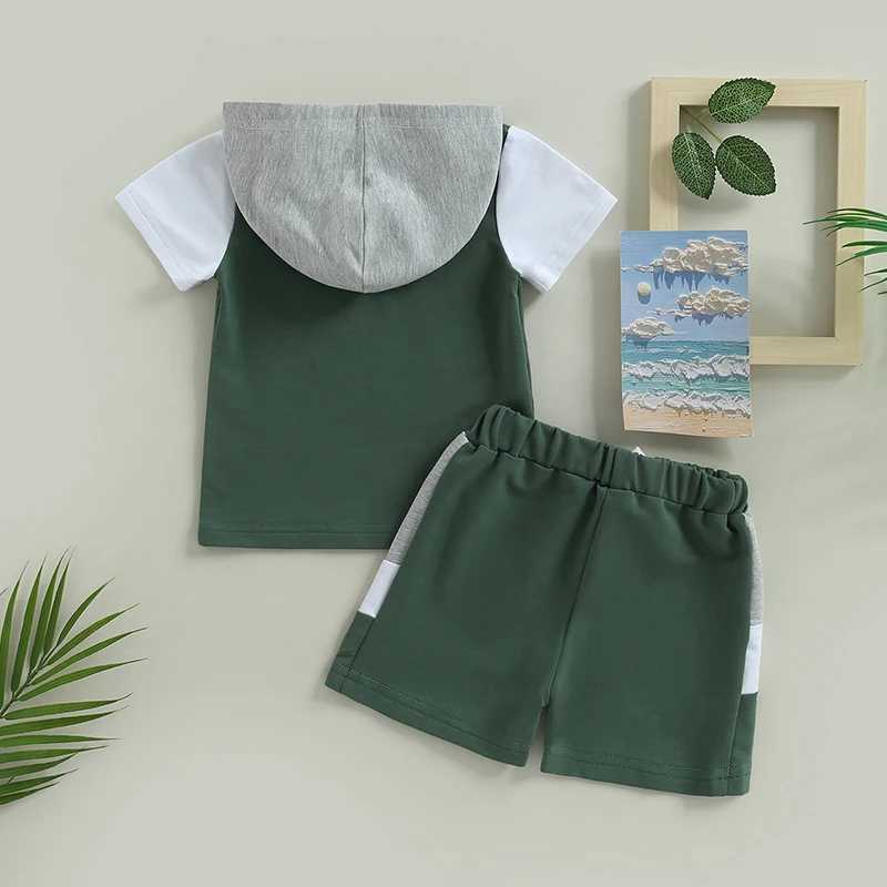 Clothing Sets Toddler Newborn Infant Baby Boys Summer Outfit Clothing Sets Hooded Short Sleeve Tops + Contrast Color Drstring Shorts