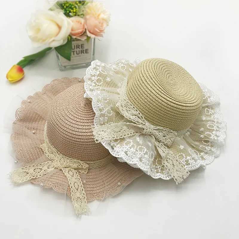 Woven Hat Outdoor Sunscreen Str Hat Sun Hat Childrens Breathable Beach Hat Summer Lace Panama HatW240715