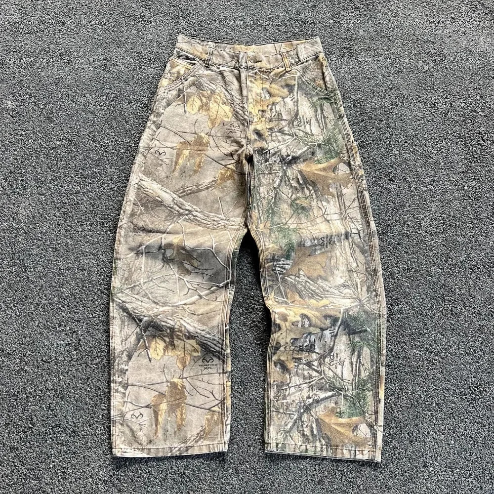 Y2k Camouflage Jeans American Hip Hop Retro Oversize Denim Pants Fashion Men Clothing Straight Leg Wide Streetwear 240708