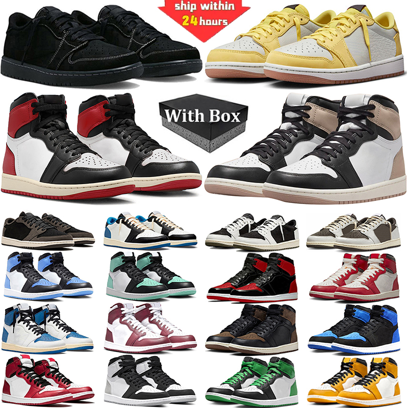 Men Women Basketball Shoes With Box Black Toe low Canary Reverse Mocha Black Phantom Olive Latte Bred Patent Lost Found Green Glow Mens Trainer Outdoor Sneakers