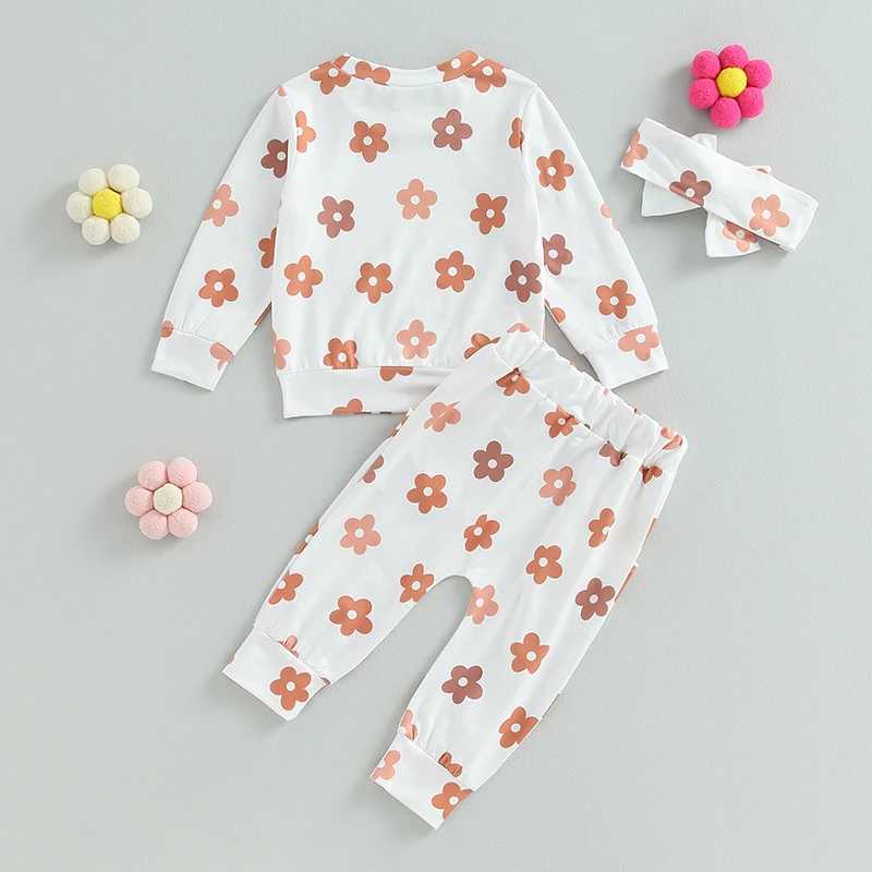 Clothing Sets 2023-06-04 Lioraitiin 0-3Years Infant Toddler Girl 3Pcs Fall Outfits Long Sleeve Floral Sweatshirt + Pants + Headband Set