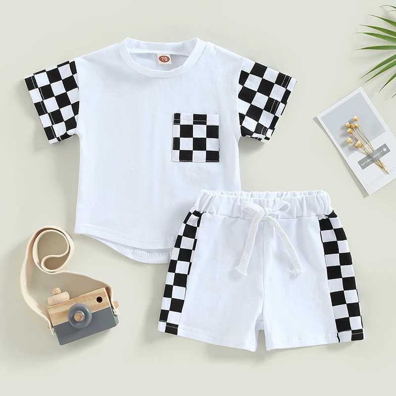 Clothing Sets 2023-02-13 Lioraitiin 0-3Years Toddler Baby Boy 2Pcs Summer Clothes Suits Plaid Patchwork Short Sleeve Crew Neck T-Shirts Shorts