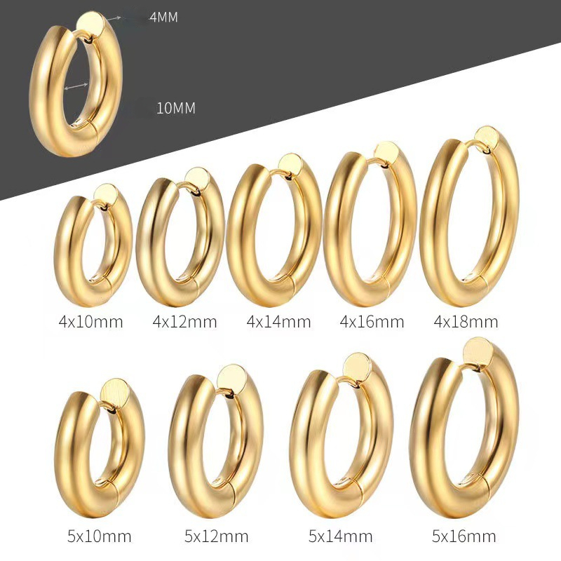 Non Tarnish 18k Gold Hoop Earrings Thick Chunky Stainless Steel Buckle Circle Earring for Women Men Gift Street Dance Fashion Hiphop Jewelry