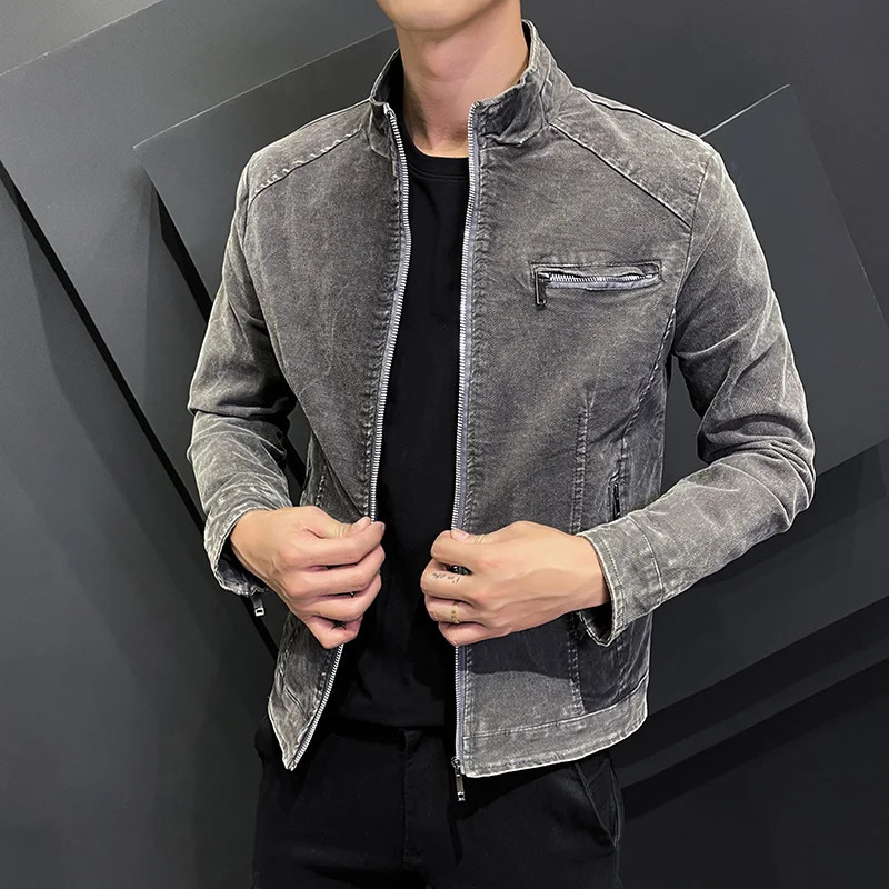 Spring and Autumn Fashion Jean Jackets for Men Stand Collar Zipper Denim Coats Men Retro Simple Slim Casual Denim Jacke 240712