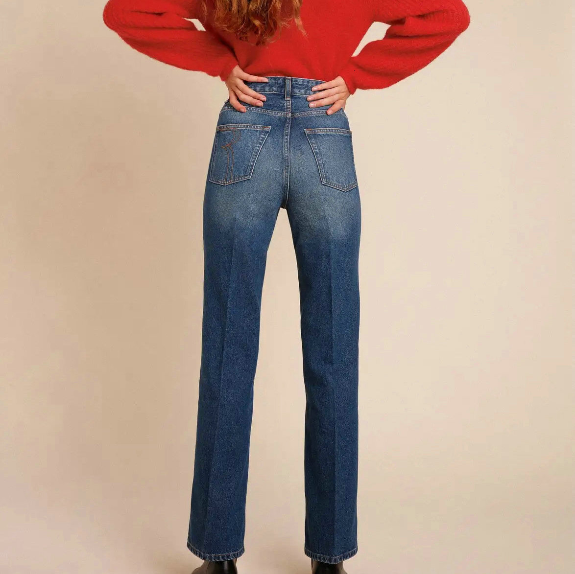 537 Autumn/winter New 2022 Deep Blue Jeans, Pants, Women's Versatile Look, Slim Fit, High Waist, Small Straight Tube College Style Overalls Half 