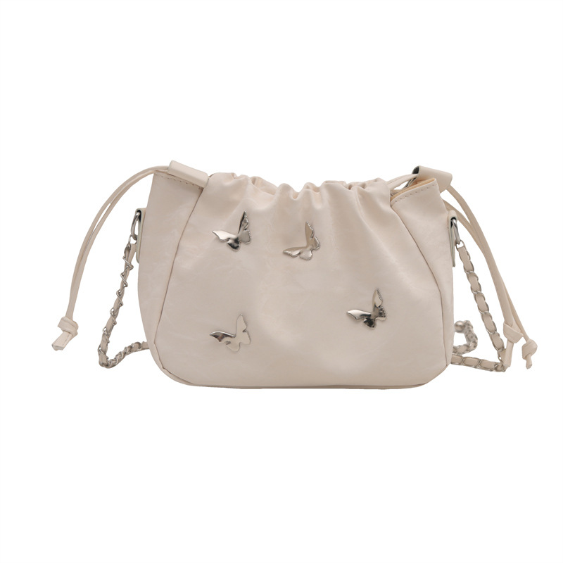 2025 Designer This year's popular 3 chain bucket for women 2024 new niche design crossbody small fashionable pleated bag