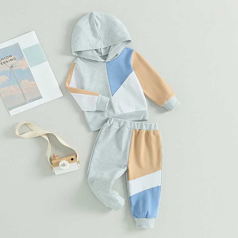Clothing Sets 2023-06-12 Lioraitiin 0-3Years Infant Baby Boy Girl Autumn 2Pcs Outfit Contrast Color Long Sleeve Hoodies Sweatshirt Long Pant