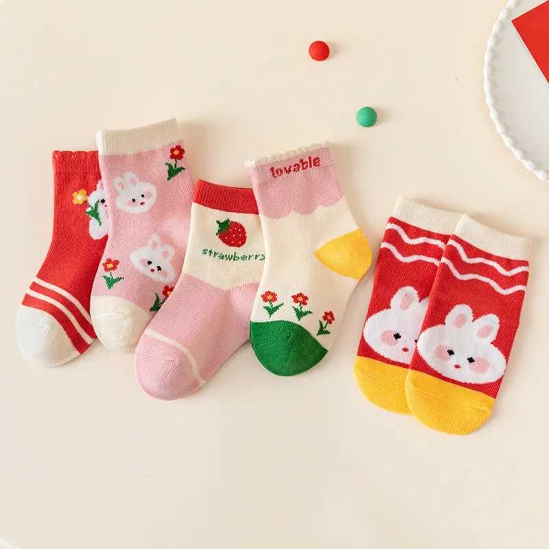 5 pairs/batch of cute baby girl socks autumn rainbow striped cotton childrens socks baby boy socks childrens soccer 1-12Y W241030