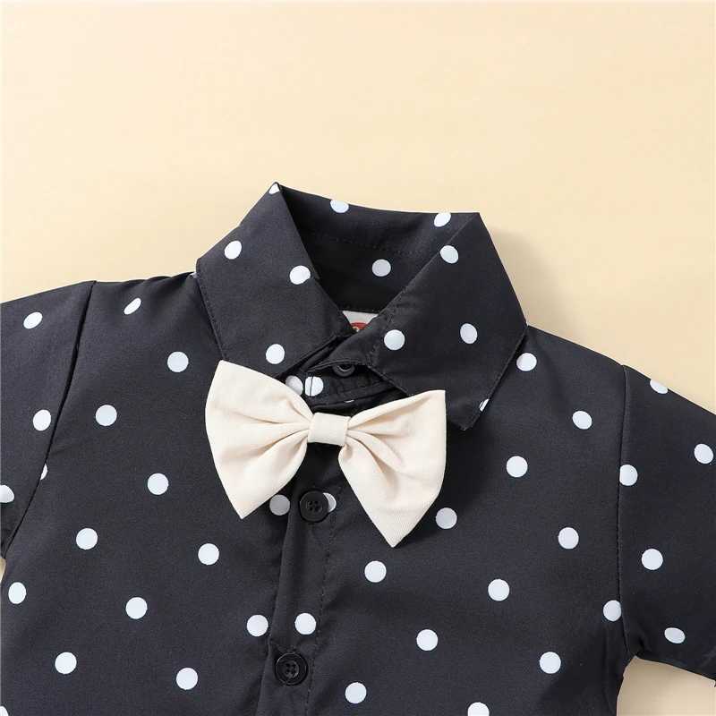 Clothing Sets Kids Boys Gentleman Outfits Summer Dot Print Short Sleeve Button Up Shirt with Bow Tie and Casual Shorts Children Clothing Set 4POF