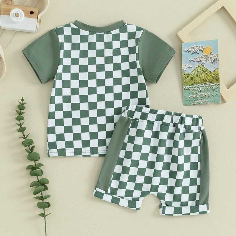 Clothing Sets 2023-12-28 Lioraitiin 0-3Y Toddler Baby Boys Summer Outfits Checkerboard Short Sleeve T-Shirts Tops and Elastic Waist Shorts Set