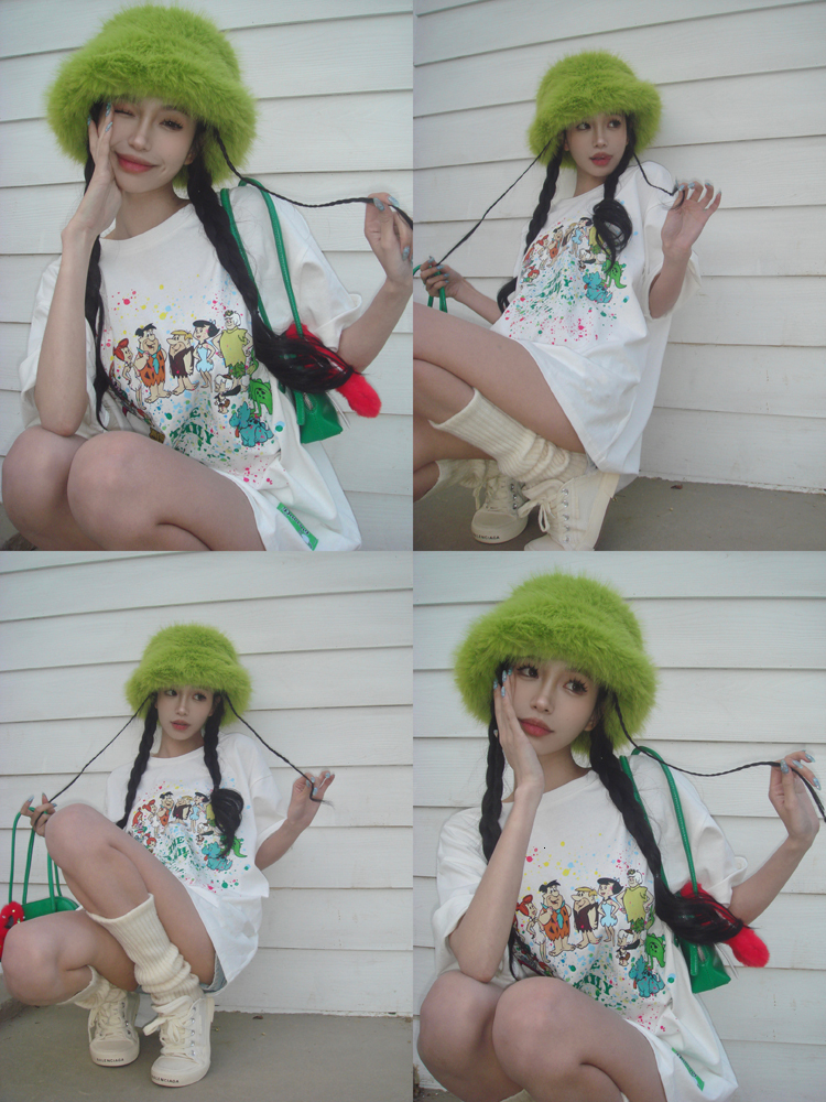 2023 Summer New Cotton Printed Medium to Long Loose Large Short sleeved T-shirt for Women