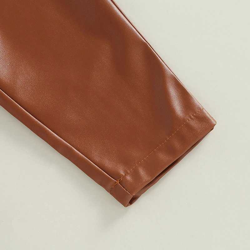 Clothing Sets 2022-06-13 Lioraitiin 0-6Years Toddler Girls T-shirt Trousers Fashion Ribbed Puff Long Sleeve Tops PU Leather Long Pants Belt