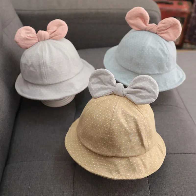 Big Bows Baby Fishermans Hat 2022 Spring Festival Printing Childrens Bucket Hat Girls Cotton Sun Hat Childrens Leisure Panama HatW240715