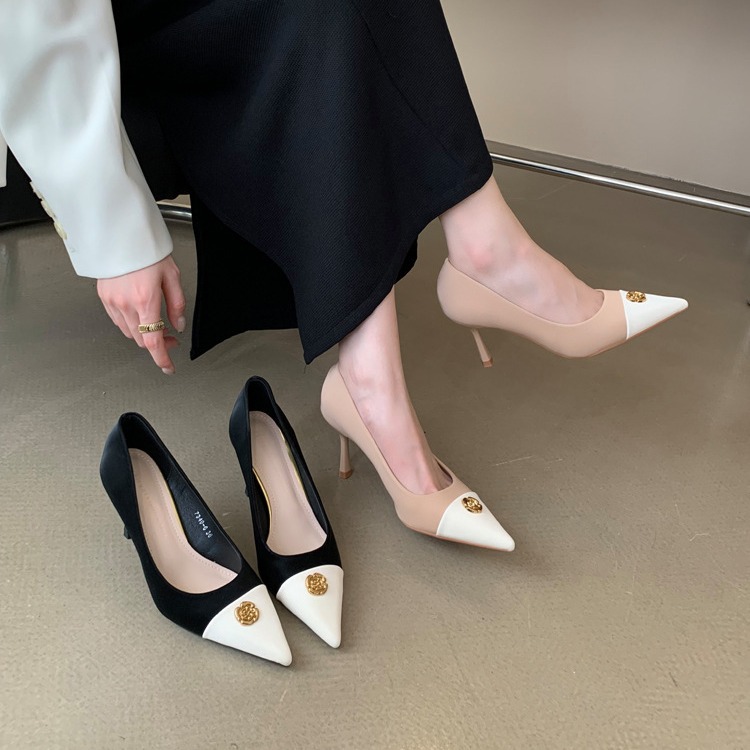 Shipping high Free Skirt pointed heels, fairy slim shoes, gentle style single shoes for spring and summer 2024 Lhshoe