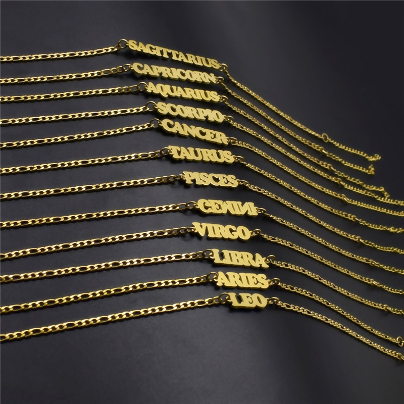 12 Zodiac Sign Anklet Chain Bracelet Gold Chain Stainless Steel English Initial Charm Foot Chain Cuff Women Girl Summer Fashion Jewelry