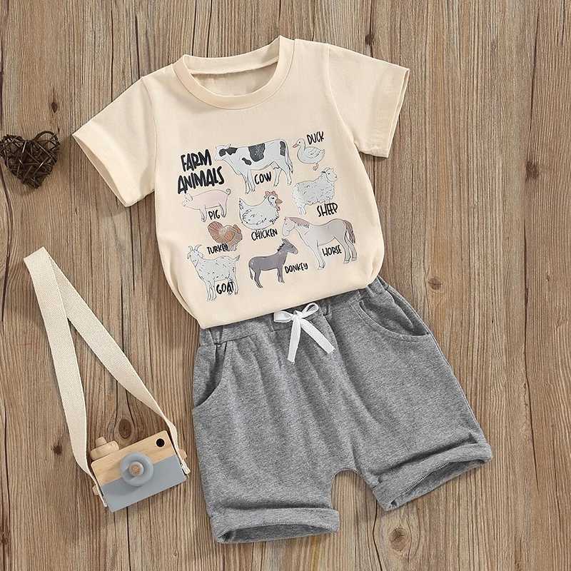 Clothing Sets 2024-04-09 Lioraitiin Baby Boys Summer Outfits Animal Print Short Sleeve T-Shirt and Elastic Shorts Set for Vacation Clothes Set