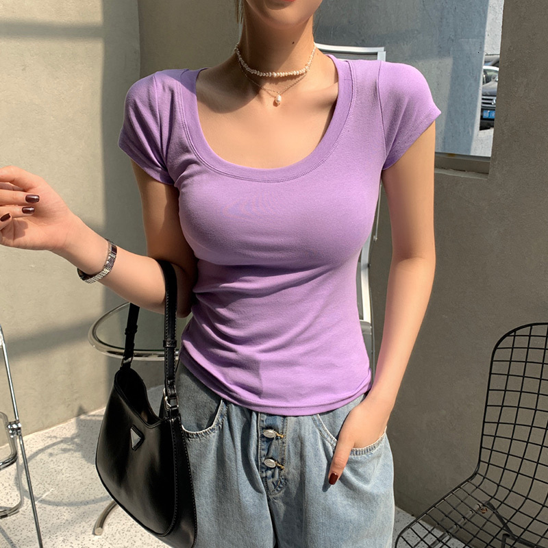 T-shirt women's sleeved tight summer new short top, pure cotton base shirt, trendy inner layer