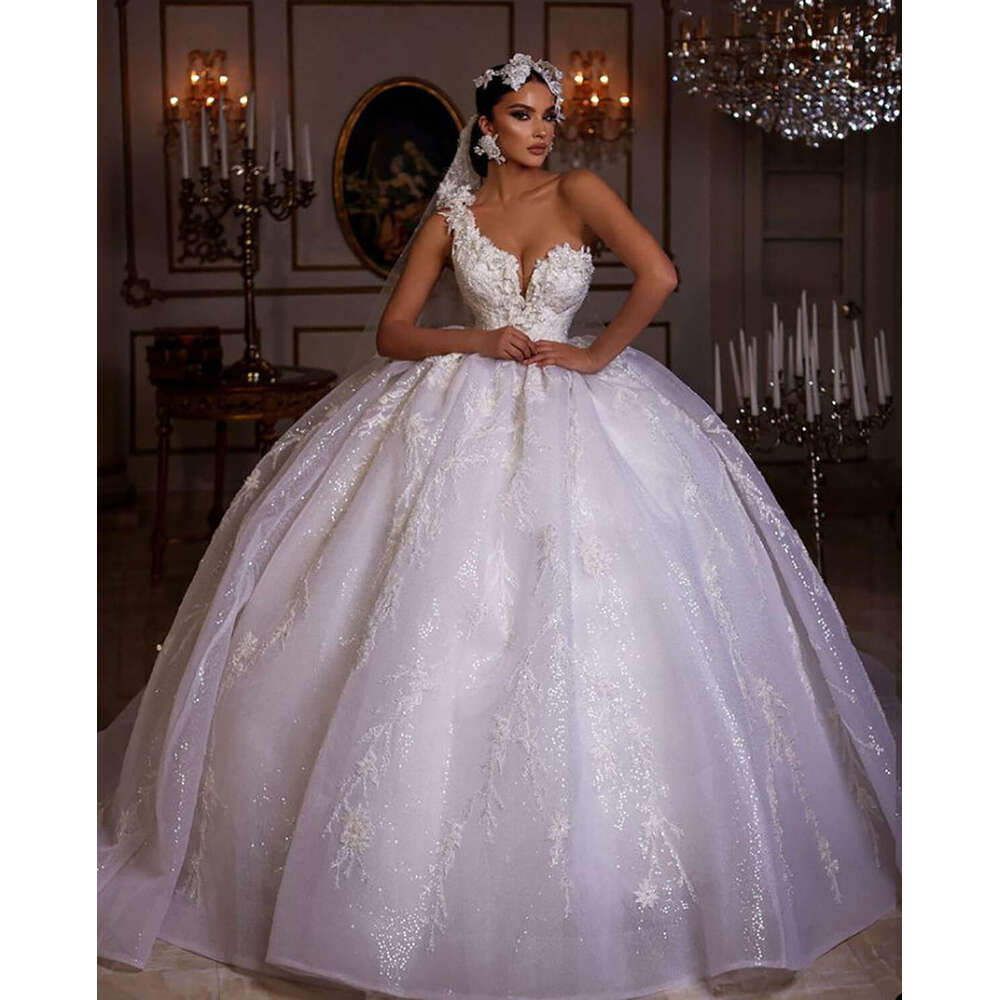 Ball Gown Wedding Dresses One Shoulder Sexy Backless Appliqued Lace Bridal Gowns Custom Made Sweep Train Vestido De Novia