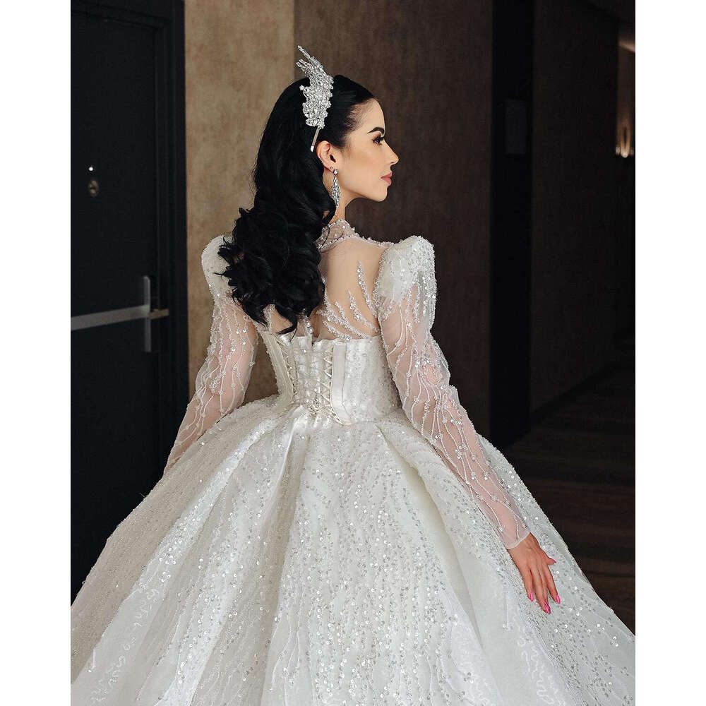 Dubai Ball Gown Wedding Dresses Long Sleeves Appliques Lace Bridal Custom Made Sweetheart Beading Robes De Mariee