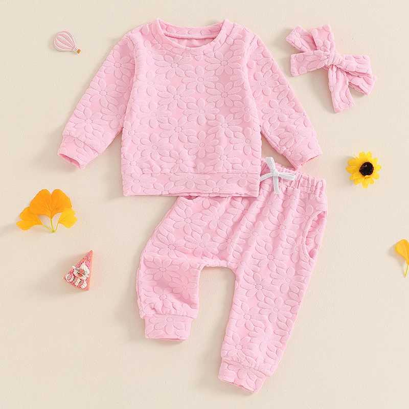 Clothing Sets 2024-05-22 Lioraitiin Toddler Girl Fall Outfit Daisy Embroidery Long Sleeve Sweatshirt with Elastic Waist Pants Headband Set