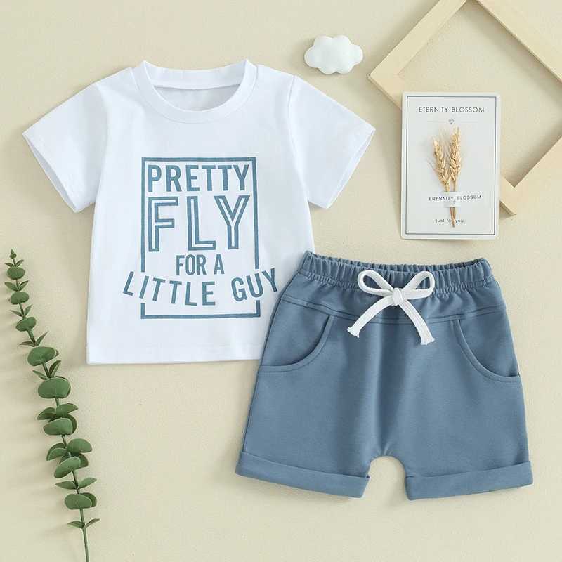 Clothing Sets 2024 Fashion Toddler Infant Baby Boys Summer Clothes Sets Short Sleeve Letter Print Tops and Drstring Shorts Sets