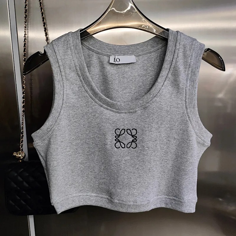 designer tshirt clothes women Embroidery Logo Tank Tops women Summer Short Slim Navel exposed outfit Elastic Sports Knitted Tanks tees high quality breathable