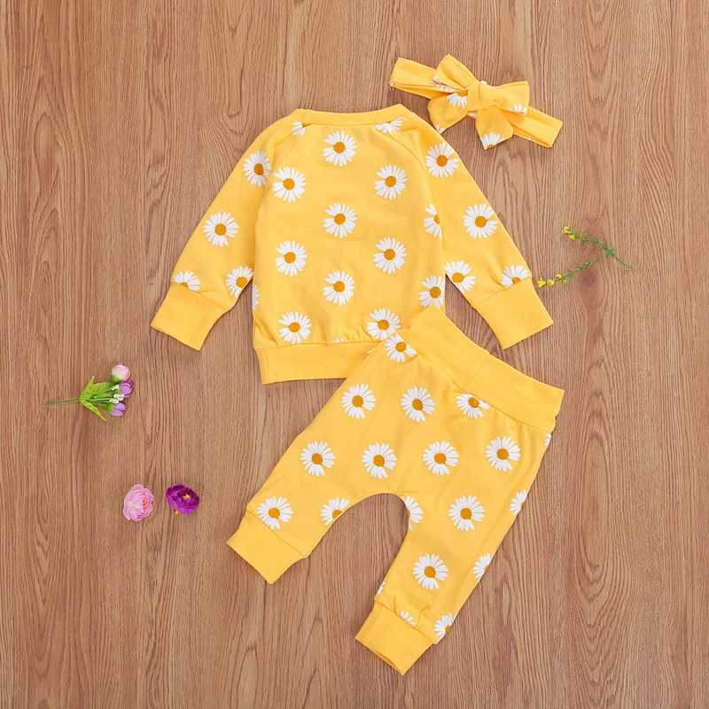 Clothing Sets 0-24M Toddler Newborn Infant Baby Girl Autumn Clothing Set Daisy Printed Cotton Top Long pants 2Pcs Outfits 3Colors