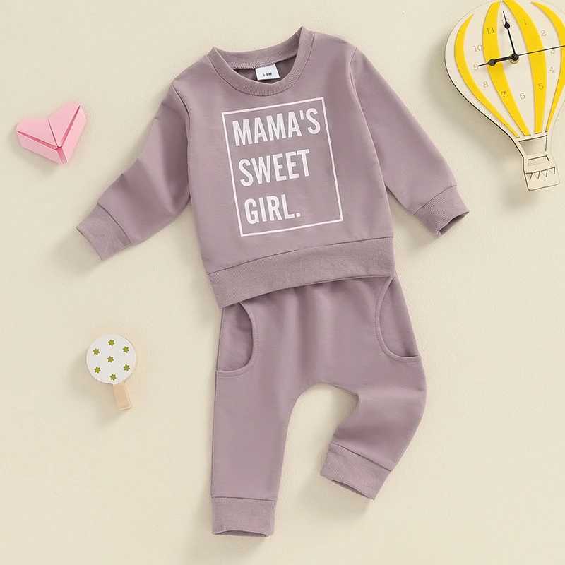 Clothing Sets 2024-05-26 Lioraitiin Baby Girl 2Pcs Fall Outfits Classic Letter Print Long Sleeve Pullover + Pants Set Toddler Clothes