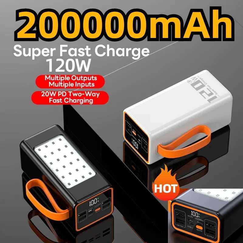 120W Super Fast Charging 200000mAh Power Bank for Iphone 15 Pro Max Laptop LED Light Powerbank Portable External Battery ChargerM240715
