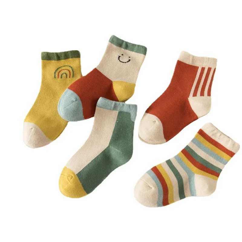 5 pairs/batch of cute baby girl socks autumn rainbow striped cotton childrens socks baby boy socks childrens soccer 1-12Y W241030