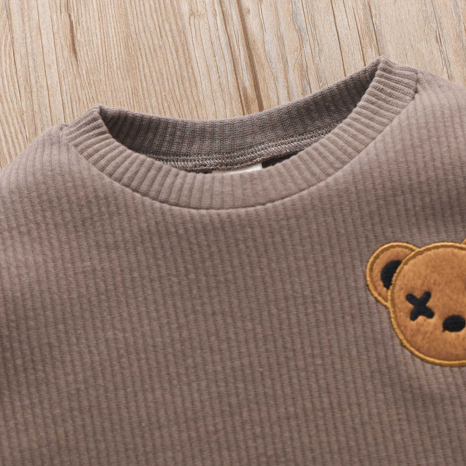 Clothing Sets 2022-06-02 Lioraitiin 0-4Years Little Toddler Boy Round Neck Long Sleeve Embroidered Bear Patch Tops Elastic Waist Long Pant