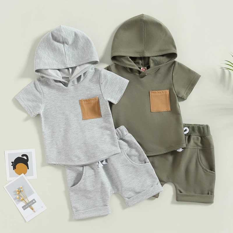 Clothing Sets 2023-01-31 Lioraitiin 0-3Years Baby Boys 2Pcs Summer Shorts Set Short Sleeve Hooded T-shirt with Elastic Waist Shorts Outfit
