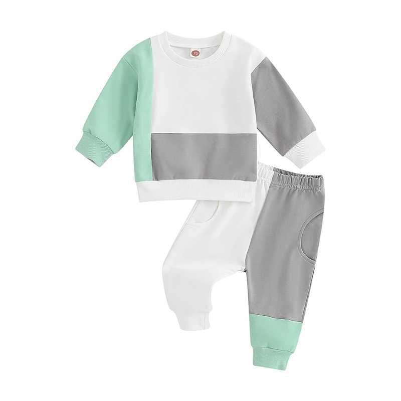 Clothing Sets 2023-07-22 Lioraitiin 0-3Years Toddler Boys 2Pcs Fall Casual Pants Sets Long Sleeve Contrast Color Sweatshirt Band Pants Set