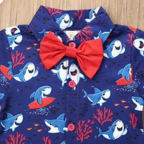 Clothing Sets 2019-09-26 Lioraitiin 0-5Years Toddler Baby Boys Summer Outfit Sets Short Sleeve Shark Print Button Down Shirt Top Red Shorts