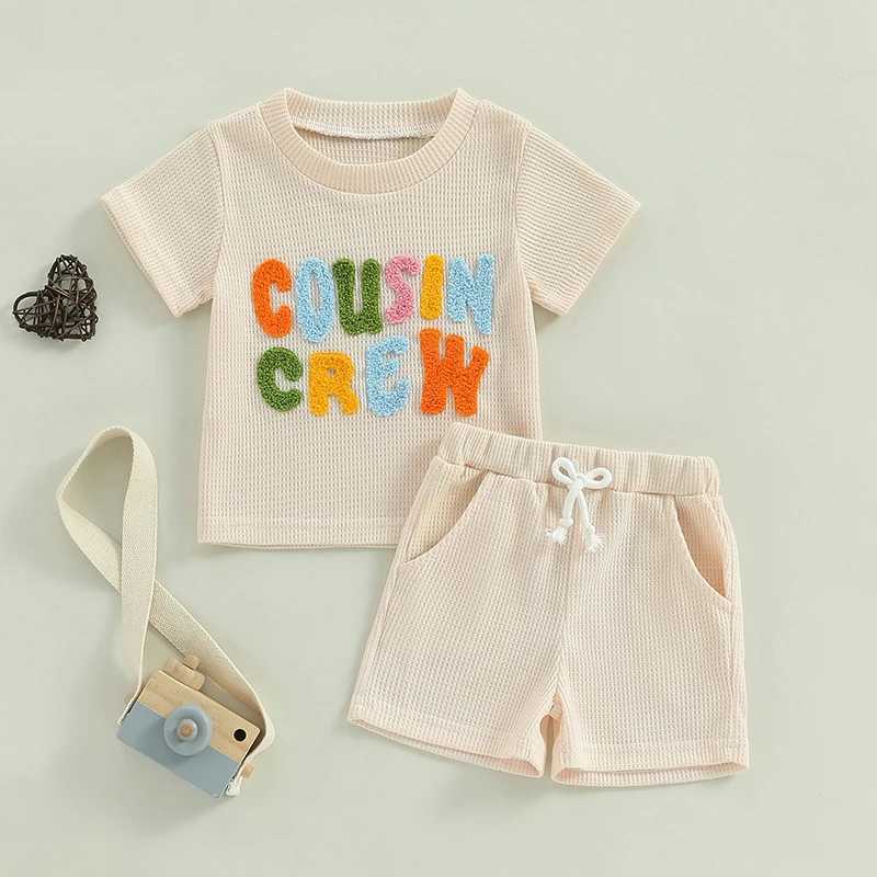 Clothing Sets 2024-04-09 Lioraitiin Toddler Boys Summer Outfits Colorful Fuzzy Letter Embroidery Short Sleeve T-Shirt Waffle Tops Shorts Set