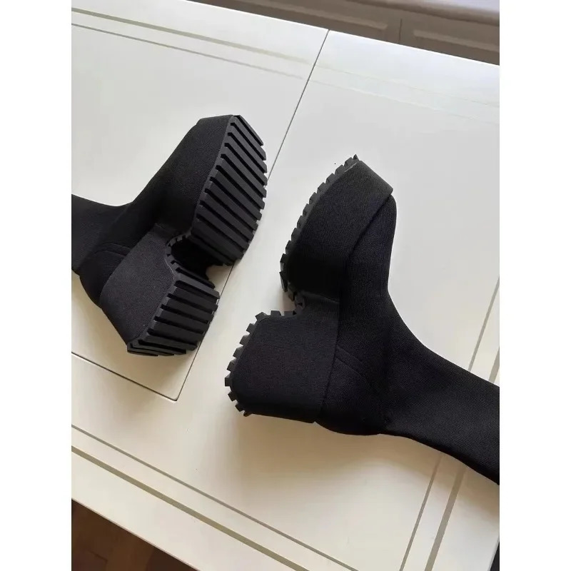 Sock Woman Hided Female Casual Shoes Autumn Wedge Lady Knitting Short Ankle Boots Platform 11 CM 240708