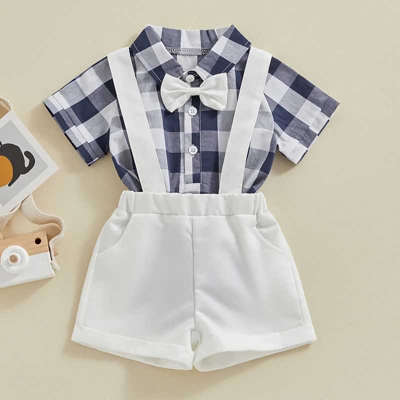 Clothing Sets Baby Boy Summer Outfits Short Sleeve Button Down Plaid Tops + Adjustable Suspender Shorts Infant Toddler Clothing Set