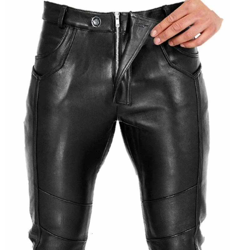 Men Rock Style PU Leather Long Pants leather pants leather motorcycle pants 240712