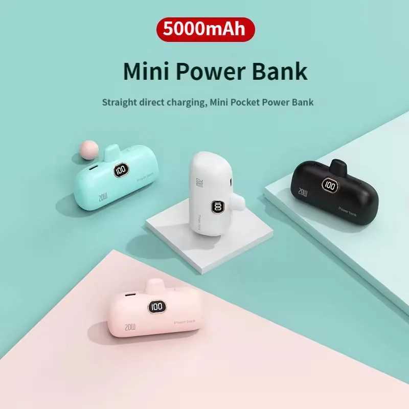 20W New Wholesale LED Display 5000mah Cute Emergency Pocket Fast Charging Portable Charger Mini Power Bank for PhoneM240715