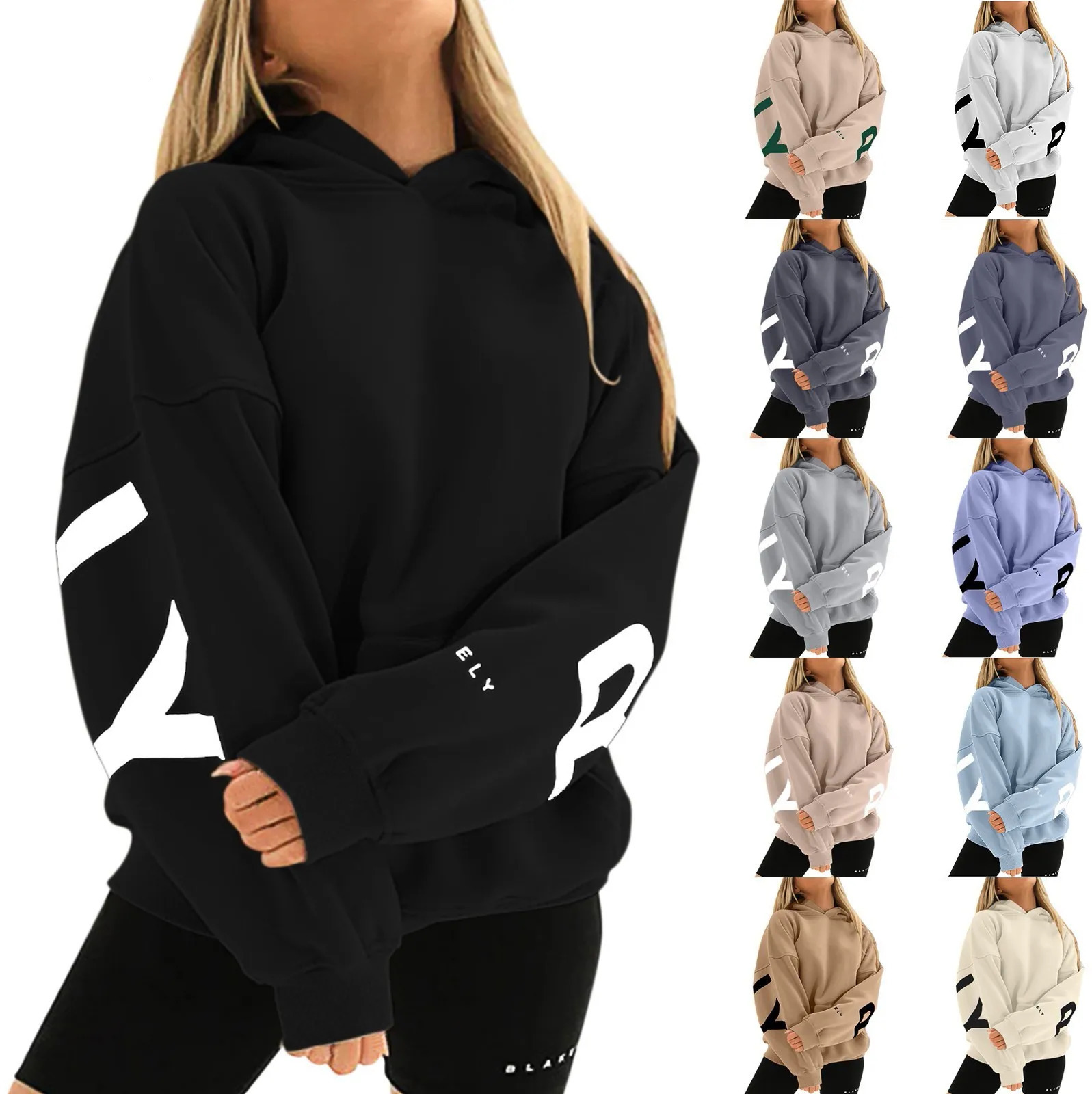 2024 Fashiona Female ClotheS Letter Print Loose Pullover Hooded Sweatshirt Tops 240713