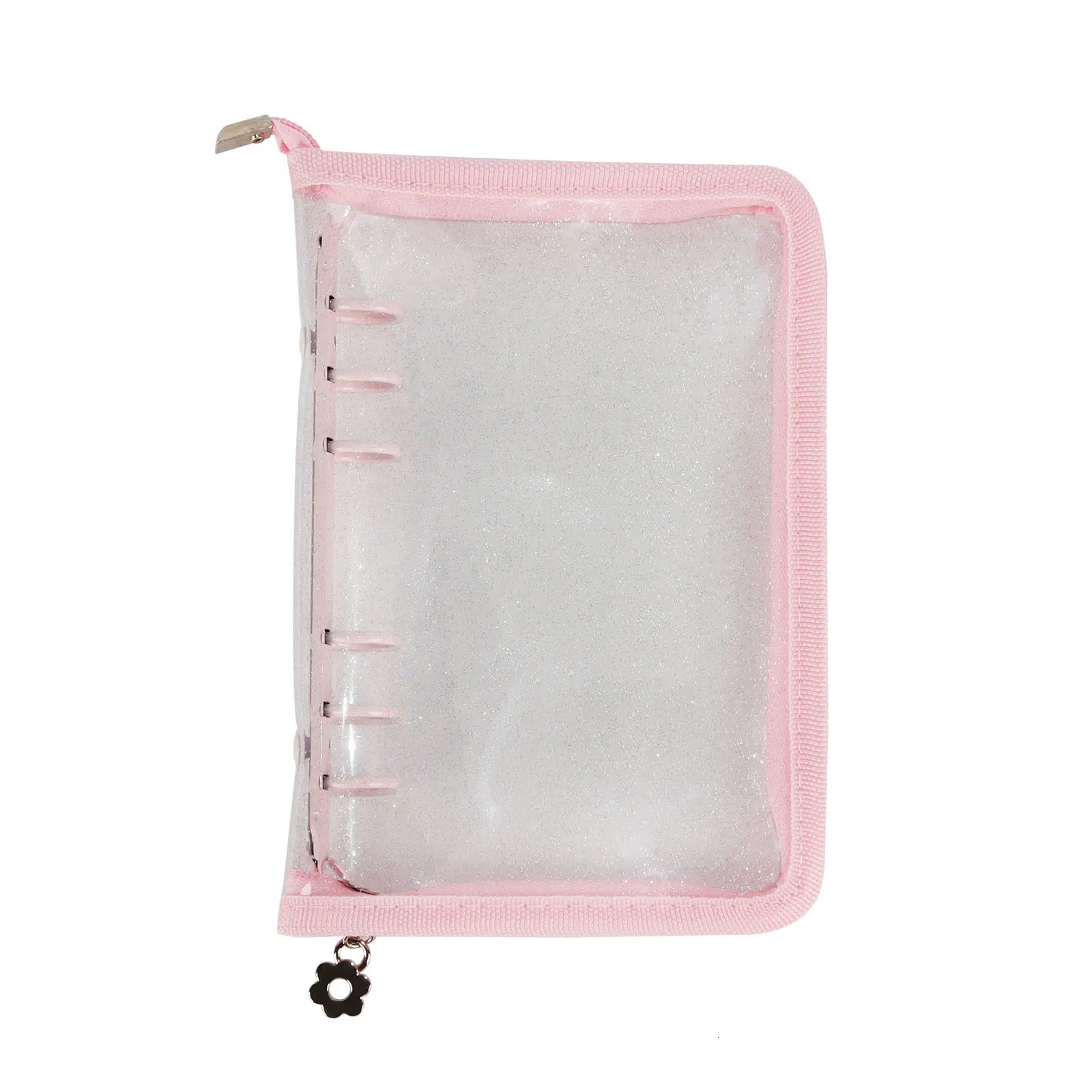 6 Ring A6 Glitter Binder Notebook Agenda Book Protector Macaron Zipper Office Home School Stationery 240712