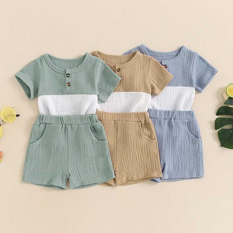 Clothing Sets 2024 Summer Baby Clothing Set Toddler Boys Clothes Suit Infant Patchwork Short Sleeve T-Shirts Elastic Waist Shorts Boys Outfits LGVC