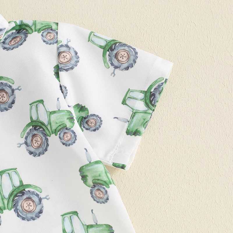 Clothing Sets 2024-05-17 Lioraitiin Toddler Boys Summer Outfits Bowtie Tractor Print Turn-Down Collar Short Sleeve Shirts Tops Shorts 2Pcs Set