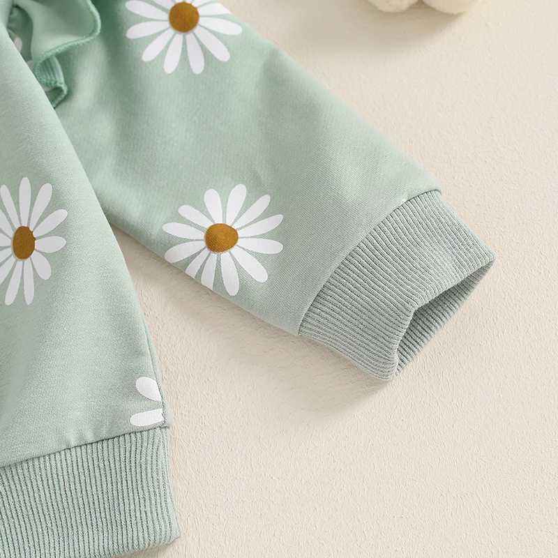 Clothing Sets 2024-05-24 Lioraitiin Toddler Girl Fall Outfit Daisy Print Long Sleeve Sweatshirt with Elastic Waist Pants 2 Pcs Set