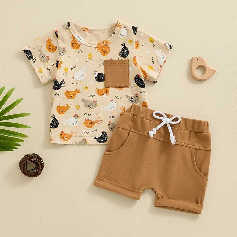 Clothing Sets Summer Toddler Baby Boys Outfit Clothes Sets Short Sleeve Chicken/Animal Print Tops + Shorts Baby Boys Clothing 0-4Y