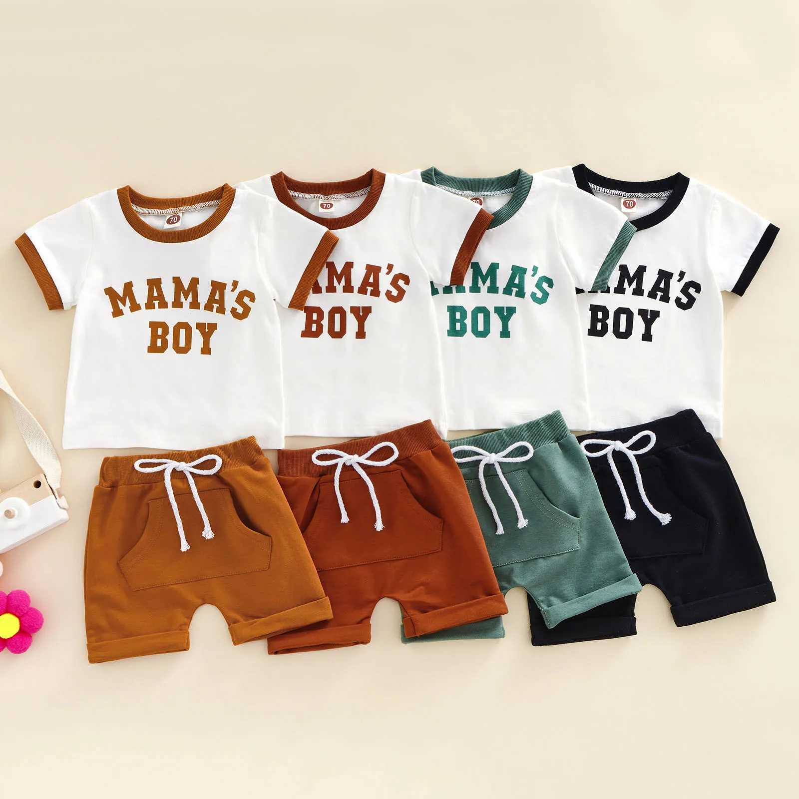 Clothing Sets 2022-04-19 Lioraitiin 0-24M Infant Baby Boys 2Pcs Summer Outfits Short Sleeve Letter Print T-Shirts Pocket Shorts Set 4Colors