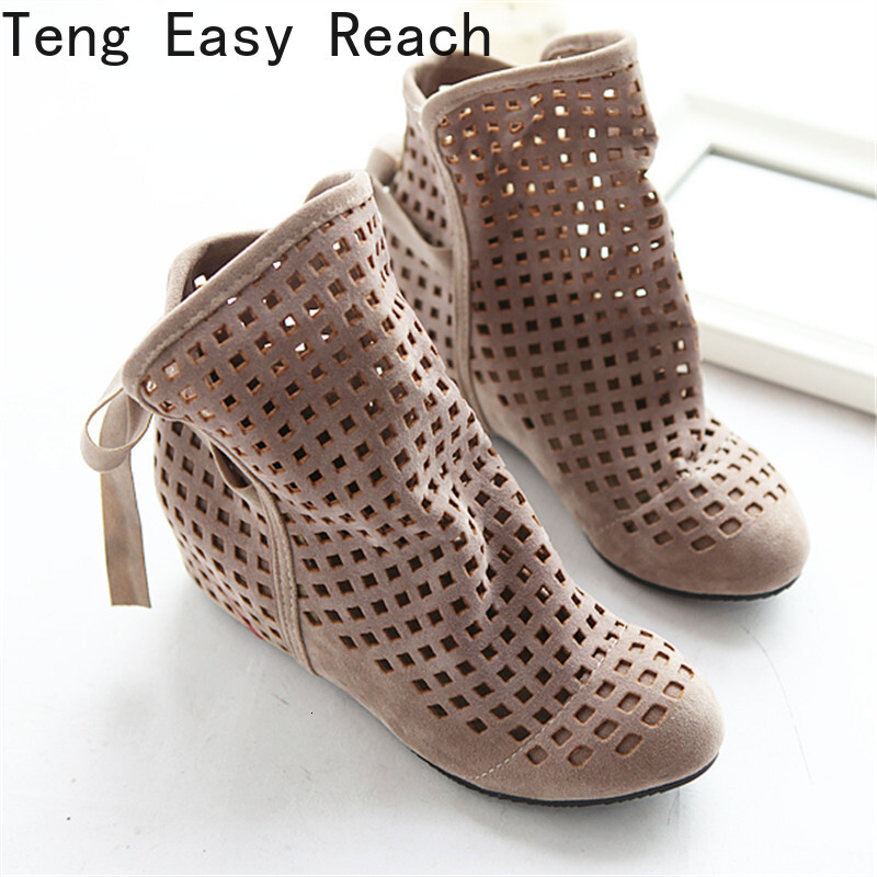Summer Bootie 2024 With The New Shoes Lace Openwork Crochet Plus Size 34-43 Hollow Fashion Women Boots 43