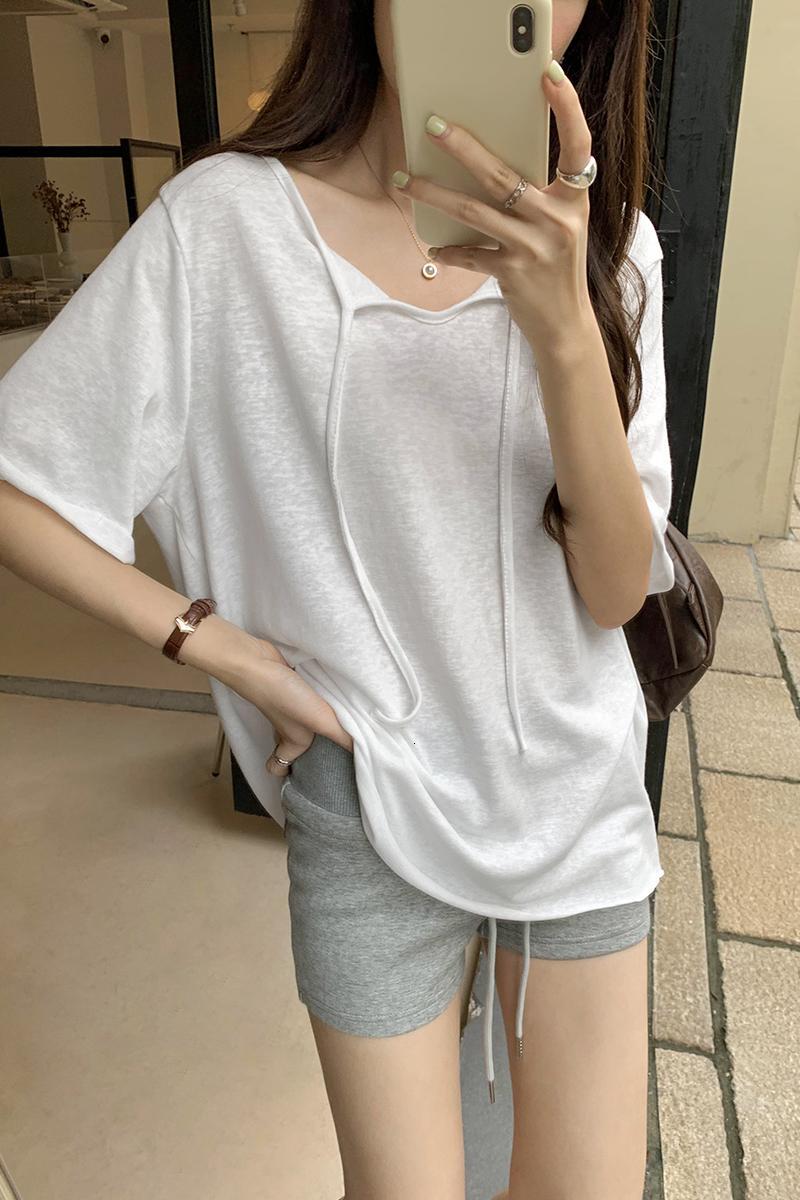 Snowflake cotton linen loose tie short sleeved T-shirt for women's summer 2024 new lazy and relaxed top