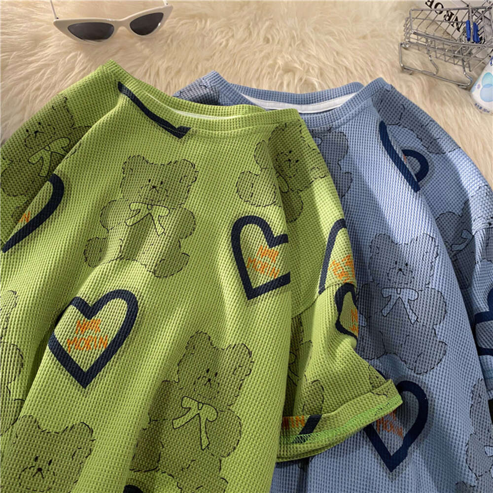 2024 Full Print Bear Short Top Trendy Brand Summer Loose Half Sleeve T-shirt 5503-P28 Control 45 Women's Style