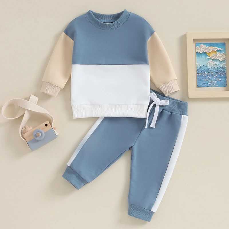 Clothing Sets 2023-08-21 Lioraitiin 6M-4Y Newborn Baby Boys Clothes Set Contrast Color Sweatshirt Elastic Waist Pants Outfits Toddler Suits